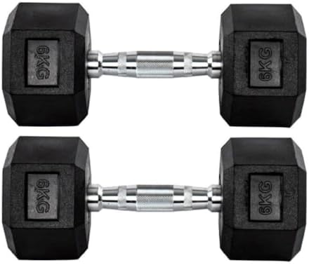Par Halteres 6kg + 6kg Dumbbell Sextavado Emborrachado Pegada Cro...
