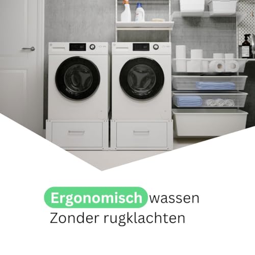 Wasmachine verhoger met lade - opbouwmeubel - 31cm hoog - Wit - Universeel- Dubbel - Afbeelding 5