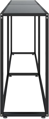 Miniatura 5 de vidaXL Mesa consola rectangular de vidrio templado en negro, para sala de estar, mesa auxiliar de acero con recubrimiento en polvo, mesa para Negro