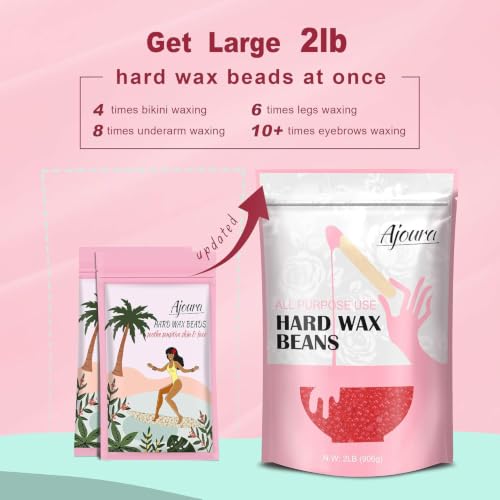 Image of Ajoura 2 lb Hard Wax Beads, All-purpose Wax Beans for Sensitive Skin | Large Area Coarse Hair Removal, Refill Bag for Brazilian Bikini, Face, Eyebrows, Underarms, Arms, Chest, Back, Legs
