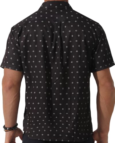 Mens Short Sleeve Casual Button Down Graphic Printed Shirt Summer Untucked Business Pattern Dress Shirts with Pocket3