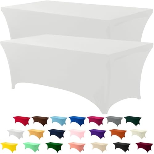 Nappe rectangulaire lycra extensible blanche housse table 122 cm infroissable pour événement