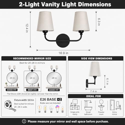 Image of Bathroom Vanity Light, Matte Black Bathroom Lighting Fixtures Over Mirror
