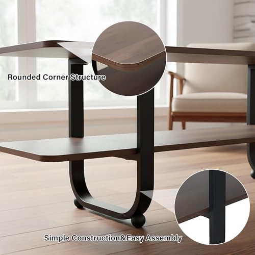 Image of Tiita Walnut Bamboo TV Stand for 65-Inch TVs, 2 Open Shelves, Media Console