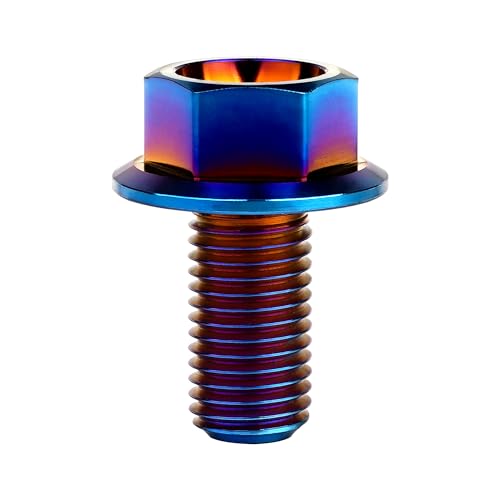 Image of Ti Screws M10 x 20 25 30 35 40 45 50 55 60 65 70 75 80 90 100mm 1.25 Pitch Titanium Flange Hex Bolt Pack of 4 (Burnt Blue, M10x25mm)