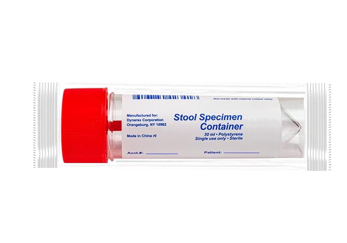 AmeriCan Goods 30ml Plastic Stool Specimen Containers Sterile with Red Spoon Lid Stool Specimen Collection Cups Laboratory Clear Wrapped Individually (50)