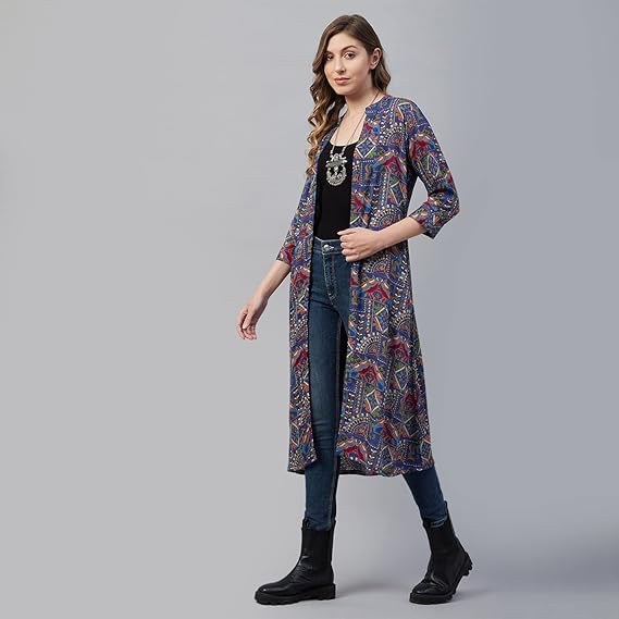 Image of Azira Cotton Abstract Print Front Open Shrug & Calf Length & Western & Casual Wear & Summer Wear & Shrugs for Woman Stylish