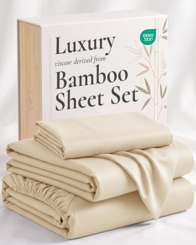 Image of Hotel Sheets Direct 3 Piece Bed Sheet Set Twin XL Size, 100% Viscose Derived from Bamboo Sheets Set with 1 Pillowcase, Cooling & Breathable Luxury Bedding, Moisture-Wicking & Silky Soft, Light Yellow
