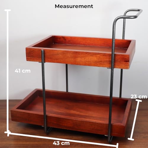 Image of Premium Woodpecker Wooden kitchen rack| Shelf with 2 Spacious Compartments, Easy Kitchen Grocery Organiser, Organizer, Kitchen Spice Racks and Storage, Antique Black & Brown.