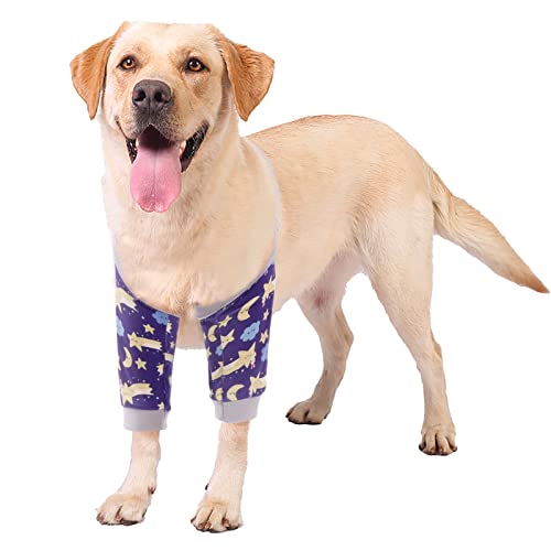 Image of ROZKITCH Dog Surgery Leg Sleeve for Front Legs, Pet Prevent Licking Wound Elbow Knee Protector, Dog Leg Sleeve to Stop Licking Cone Collar Alternative for Sprain ACL CCL Arthritis Blue 2XL