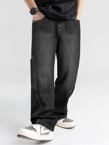 EMMIOL Men's Baggy Jeans Cargo Design with Big Side Pockets,Wide Leg Bottom Jeans for Skater Loose,Y2k Street Denim Pants3