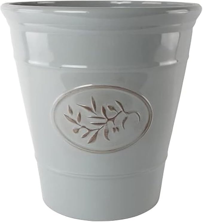 DIVAS SPIRITUAL Pack of 2 Classic Olive Plastic Planters – Grey 23cm – Glossy Finish Flower Pots with Drainage Holes – Weatherproof Outdoor & Indoor Plant Pots for Gardens, Balconies & Patios