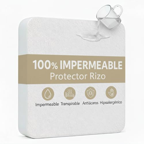 H HANSEL HOME Protector de Colchón de Rizo con Capa Impermeable de TPU, Funda colchon Cubrecolchón, Impermeable Confortable Ajustable Transpirable Blanco, para Cama 90 x 190/200 cm   1 Unidad