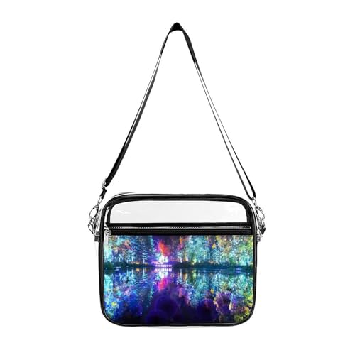 Large Unicorrn Background Large Crossbody Bag Clear Stadium Bag Anti-Theft Side Shoulder Bags Messenger Bag with 2 Compartments