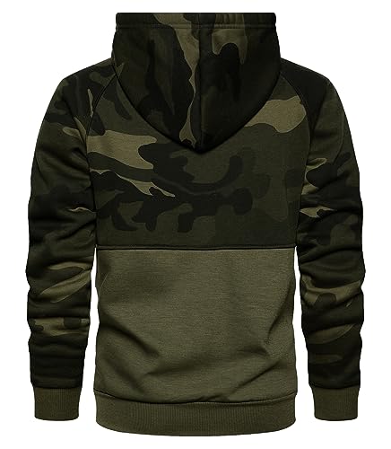 Image of AOTORR Men's Pullover Hoodie Blend Fleece Long Sleeve Contrast Color Military Sweatshirt with Kanga Pocket