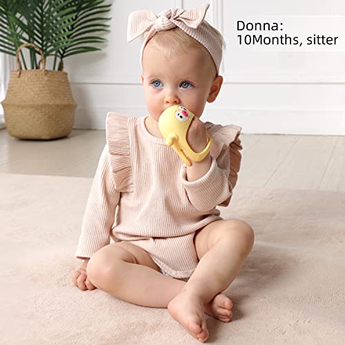 Image of Smily Mia 2pk Penguin Teethers, TeethingToys for Babies 0-6Months, Baby Teethers for 3-6Months, Teething Mittens for Infants, Pacifiers for Breastfed Babies, Light Yellow