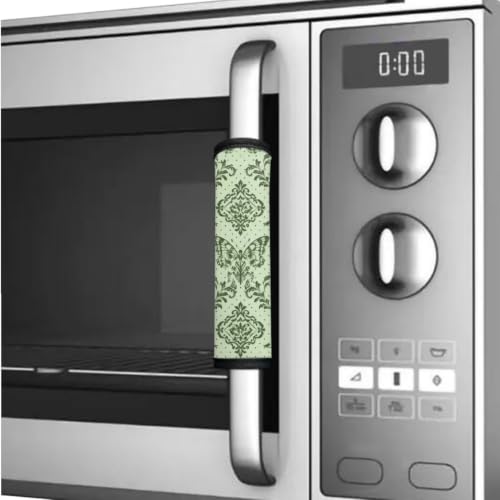 Image of Refrigerator Door Handle Covers Set of 6 Washable Kitchen Appliance Decor Handles Keep Clean Anti-Slip Fridge Accessories Home Decor, Damask Floral Butterfly Green