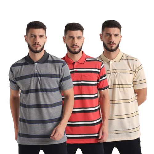 Image of INKKR Highflay Striped Men Regular Fit Polo Neck T-Shirt Combo