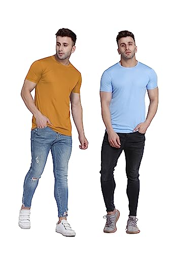 Image of TQH Men Dri Fit Polyester Half Sleeve Round Neck Multicolor t Shirts - Combo Set of 2