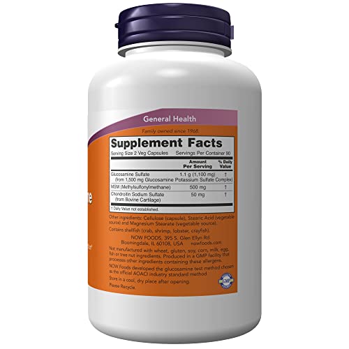 Now Supplements, Glucosamine & Msm Plus Chondroitin Sulfate, Joint Health*, 180 Veg Capsules #TOP1