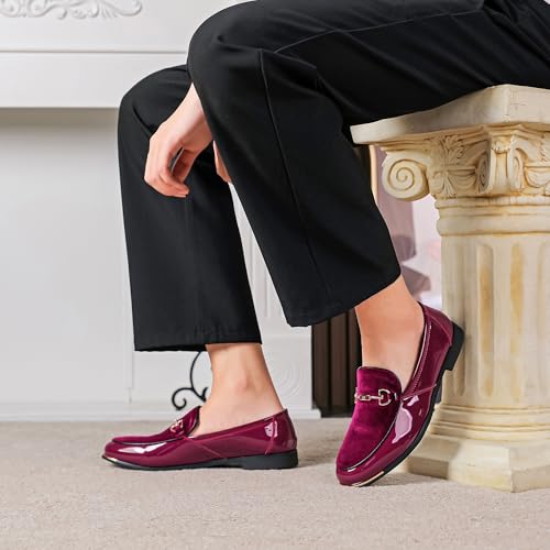 FLQL Men's Luxury Velvet Patent Laether Loafers Leather Oxford Classic Gold Buckle Slippers Party Prom Club Dress Shoes Size 7-133
