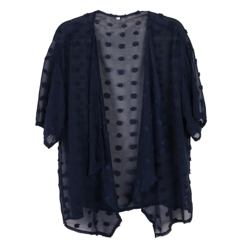 Image of Womens Summer Open Front Half Sleeve Lightweight Swiss Dots Cardigan Loose Kimono Sheer Beach Cover Up