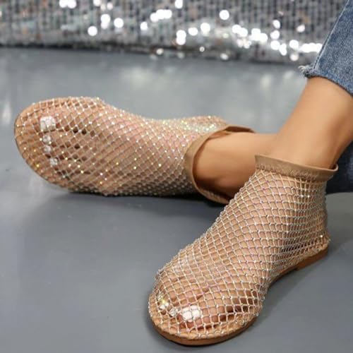 Ultra Comfortable Mesh Flats for Women Fishnet Sandals Low Heel Slip on Rhinestone Shoes3