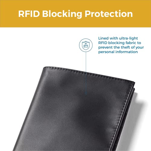 Allett Passport Wallet, Black | Leather, Thin Bifold, Minimalistic, Front Pocket, RFID Blocking | Holds 2-10 Cards & Passport | For Men & Women3