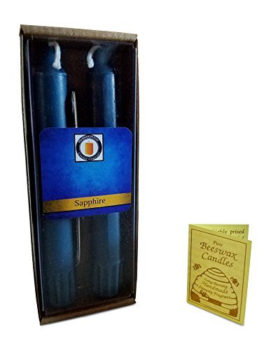 100% Pure Beeswax 6 inch Sapphire Blue Taper Candle Pair (Scented), Hand Poured by Hubbardston Candle Company
