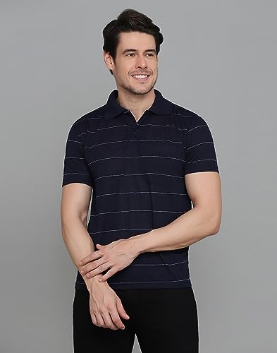 Image of INKKR Men's Striped Polo Neck Cotton Blend Multicolor T-Shirt