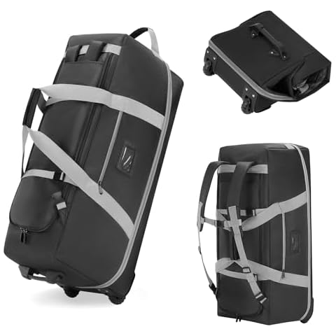 Travel Duffle Bag Expandable to 129L, 32in * 12.6in * 15in/18in, Rolling Duffle Bag with Wheels, Soft Duffle Bag Backpack with Hidden Straps, Waterproof Duffel Bag for Camping, Hiking, Sport Cover