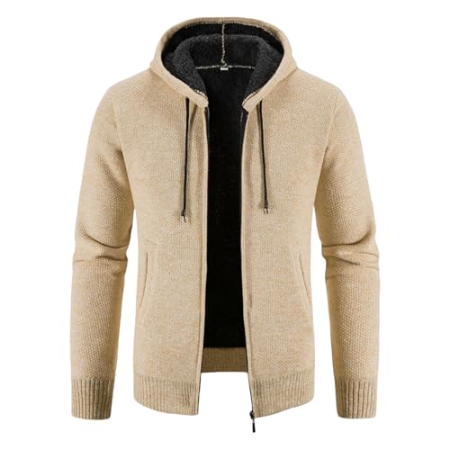 Cárdigan de punto grueso para hombre con forro polar térmico y capucha ajustable suave