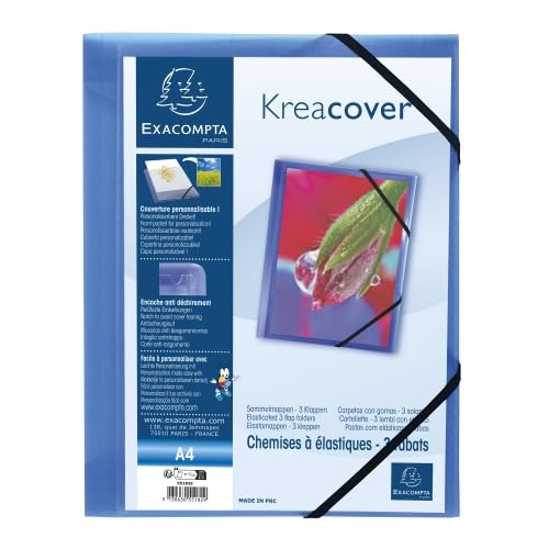 Kreacover Gummizugmappe mit 3 Klappen, Polypropylen, Blau, transparent, 25 Stück
