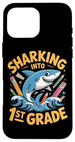 サメ 小学一年生 小学校 新学期 入学 SHARKING INTO 1st GRADE スマホケース iPhone 16 Pro Max 用