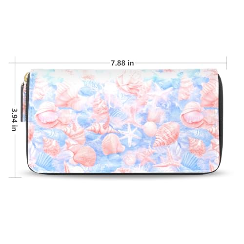 Long Wallets Leather Bifold Wallet for Women Pink Shell with Zipper Credit Card Holder Large Capacity2