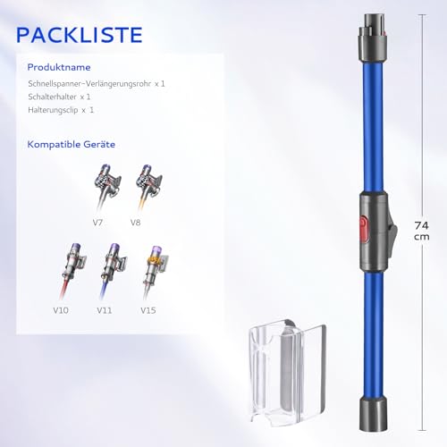 Schnellspanner-Verlängerungsrohr für Dyson V7 V8 V10 V11 V15 Staubsauger Ersatzteile Verlängerungsstange, Blau Biegsam Saugrohr Zubehör