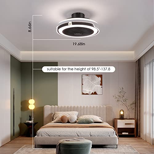 Shihot 20" Modern Enclosed Ceiling Fans With Lights And Remote Control, Low Profile Flush Mount Enclosed Ceiling Fan, 3 Colors 3 Speeds Dimmable, Memory Function For Bedroom Kitchen Living Room #TOP6