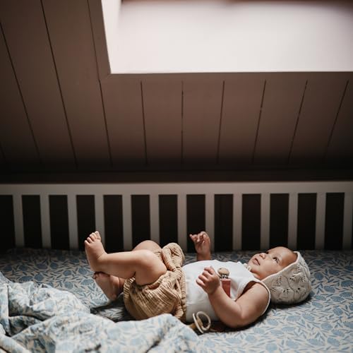 Image of mushie Muslin Baby Swaddle Blanket | 100% Organic Cotton (Blue Flowers)