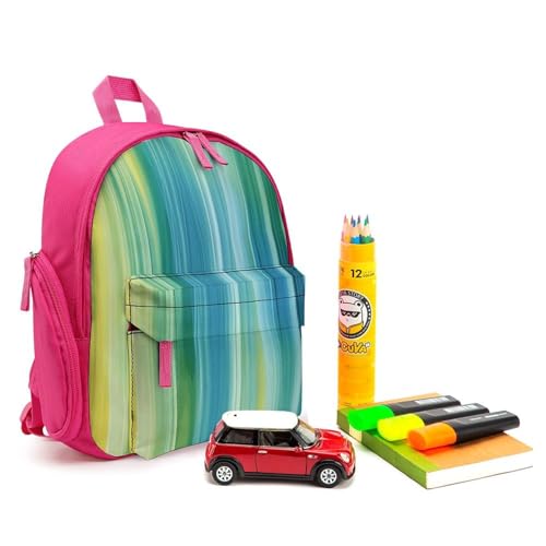 Blue And Green Backpack Small Book Bag with Side Pocket, Lightweight Durable Backpack, Travel Rucksack, Pink-style3