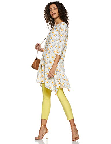 Image of global desi Womens Round Neck Floral Printed Asymmetrical Tunic