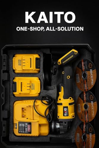 Image of KAITO Cordless Angle Grinder 115mm | 48V Li-ion | 8500-11000 RPM | Brushless Motor | Variable Speed Control | Includes 2 Batteries & Fast Charger | Heavy-Duty Cutting & Grinding Tool