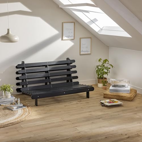 Terre de Nuit - Structure futon 140x200 cm en Bois Massif Noir en Pin Massif - Noir