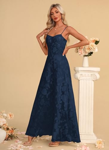 Image of Women's Elegant Wedding Guest Dress Spaghetti Straps Slim Fit Floral Sleeveless Formal Dress Maxi Evening Party