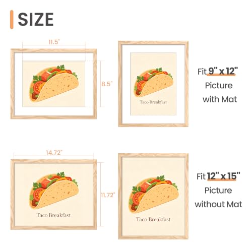 Image of upsimples 12 x 15 Frame, Display Pictures 9x12 with Mat or 12x15 Without, Wall Hanging Photo Frame, Natural, 1 Pack