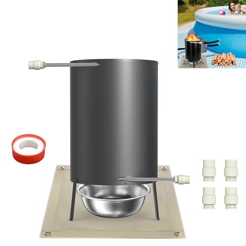YZNAHRE Calefacción para piscina de leña de acero inoxidable, calentador de piscina con fuego, calefacción, cubo de fuego Ø36/38 mm, conectores negro