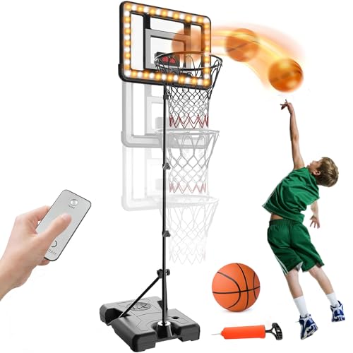 LENND Kids Basketball Hoop Indoor Outdoor Toddler Basketball Hoop with LED Light & Scoreboard Basketball Goal Toy Adjustable Height 88cm-180cm for Boys Girls Age 3 4 5 6 7 8 Backyard Sports Game Gifts
