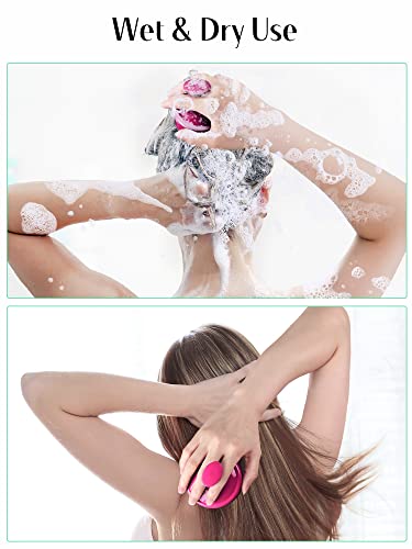 Image of HEETA Scalp Massager Hair Growth, Soft Silicone Scalp Scrubber Shampoo Brush for Exfoliation, Dandruff Removal Head Massage Stress Relax, Wet & Dry Use for Thick Thin Curly Hair Care, Red