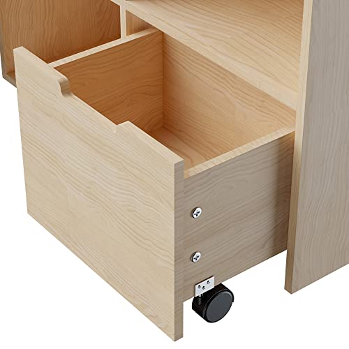 Cozy Castle Wooden Kids Bookshelf With Toy Box, Toy Storage Organizer With Wheels, Kids Bookcase For Playroom, Bedroom, Gift For Ages 3+, Oak #TOP5