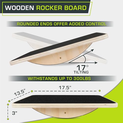 Image of ProsourceFit Wooden Rocker Balance Board Anti-Slip Core Trainer 17.5in (39.5cm) for Physical Therapy, Exercise, Stability Training, Ideal Standing Desk Balance Board, Black