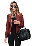 ZICUE Women's Solid Color Basic Blazer Slim Fit Jackets Office Fashion Coat Wine Red M